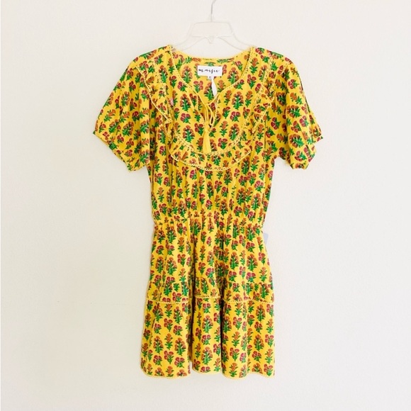 Maijin Dresses & Skirts - Maifin Yellow Cotton Floral Short Sleeve Mini Dress XS